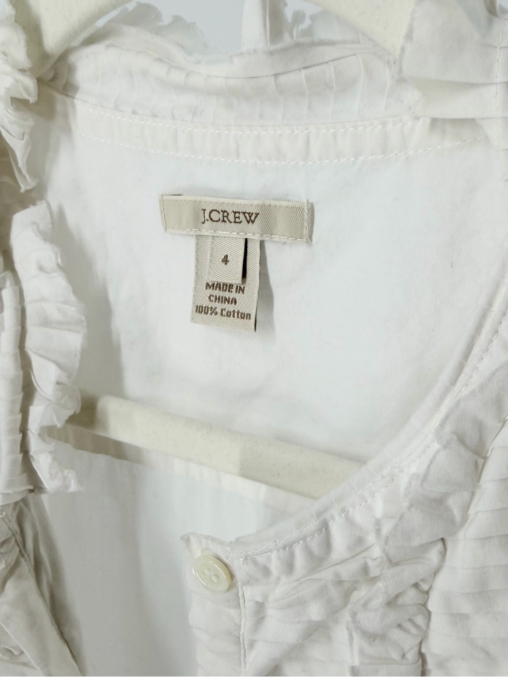 J.CREW White Ruffle Front Collared Button-Down Long Sleeve Blouse 4 Cottage Core - Picture 2 of 4